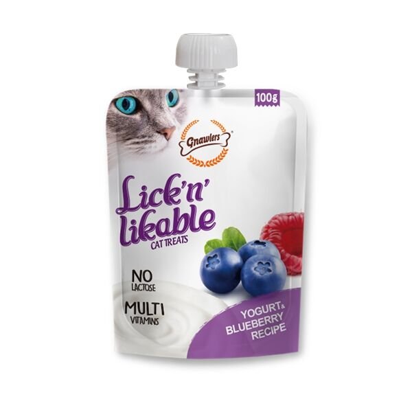 Gnawlers Creamy Lickable Yoğurtlu ve Yaban Mersinli Sıvı Kedi Ödülü 100 Gr x 8’li Paket