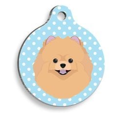 Pet Tag Art Mavi Puantiyeli Pomeranian Yuvarlak Köpek Künyesi Small