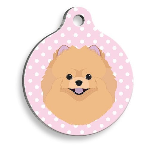 Pet Tag Art Pembe Puantiyeli Pomeranian Yuvarlak Köpek Künyesi Small