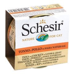 Schesir Suyunda Pişmiş Ton Balıklı Tavuklu Konserve Kedi Maması 70 Gr