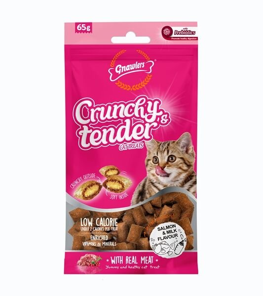 Gnawlers Crunchy Somon ve Sütlü Prebiyotik Destekli Kedi Ödül Maması 65 gr x 12 adet