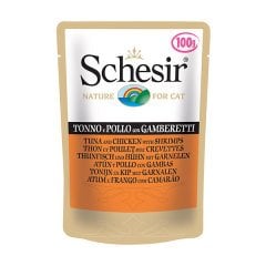 Schesir Jelly Pouch Ton Balıklı Tavuklu Karidesli Yaş Kedi Maması 85 Gr