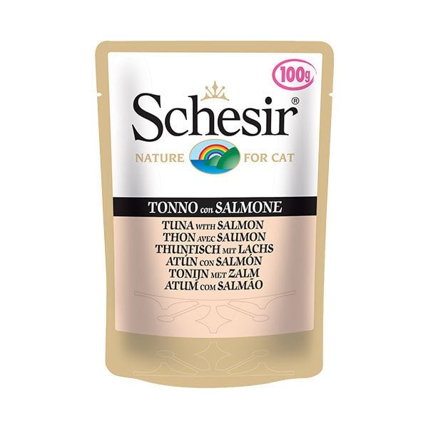 Schesir Pouch Jel İçinde Ton Balıklı Somonlu Yaş Kedi Maması 85 Gr