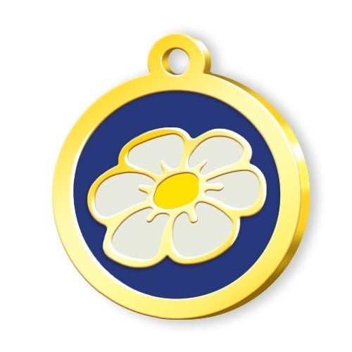 Dalis Altın Renkli Mineli Seri Papatya Desenli Künye - Mavi