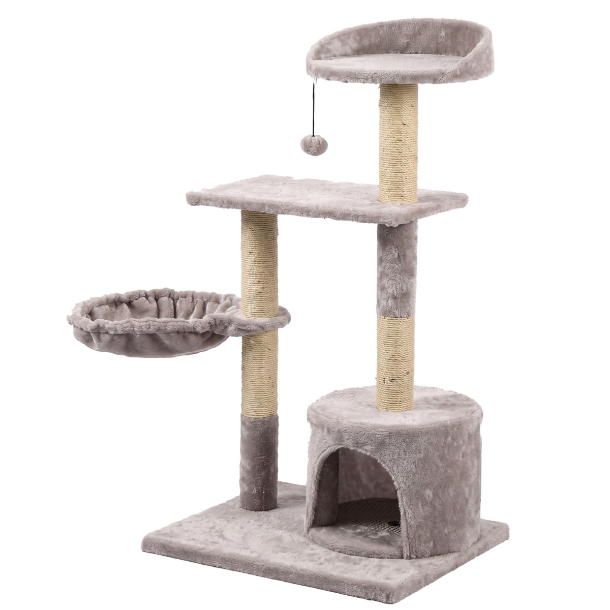 Tommy Çok Katlı Lüks Evli Kedi Tırmalama Platformu Gri 46 x 46 x 116 cm