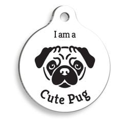 Pet Tag Art Beyaz Pug Yuvarlak Köpek Künyesi