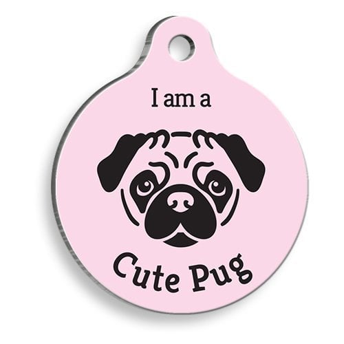 Pet Tag Art Pembe Pug Yuvarlak Köpek Künyesi
