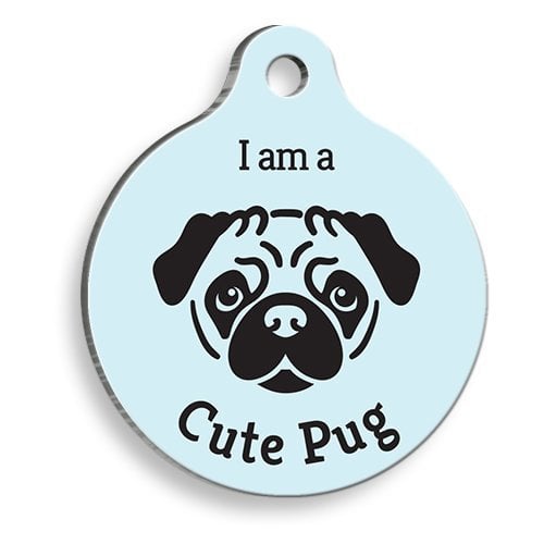 Pet Tag Art Mavi Pug Yuvarlak Köpek Künyesi