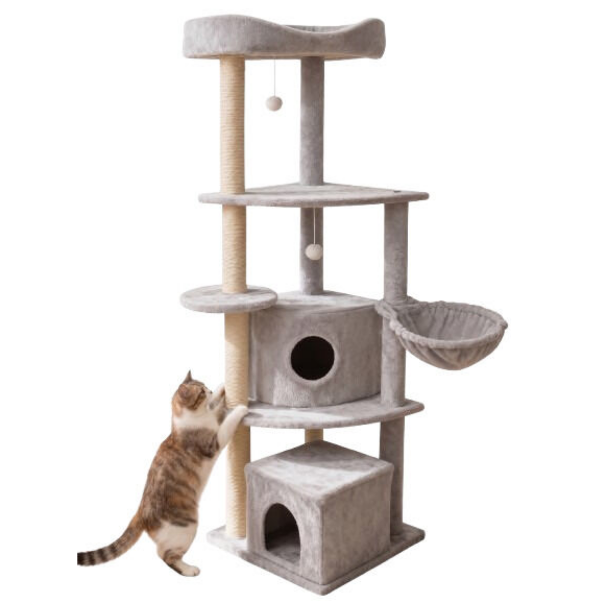 Tommy Çok Katlı Lüks 2 Yuvalı Kedi Tırmalama Platformu Gri 50 x 50 x 158 cm