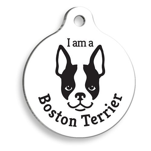 Pet Tag Art Beyaz Boston Terrier Yuvarlak Köpek Künyesi