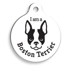 Pet Tag Art Beyaz Boston Terrier Yuvarlak Köpek Künyesi