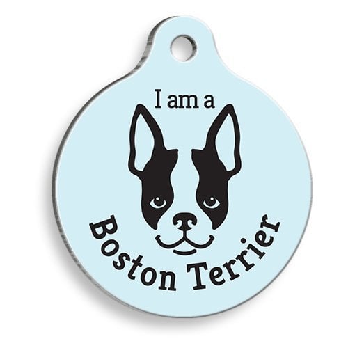 Pet Tag Art Mavi Boston Terrier Yuvarlak Köpek Künyesi