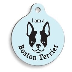 Pet Tag Art Mavi Boston Terrier Yuvarlak Köpek Künyesi