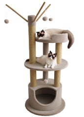 Tommy Çok Katlı Lüks Kedi Tırmalama Platformu Bej 60 x 60 x 135 cm