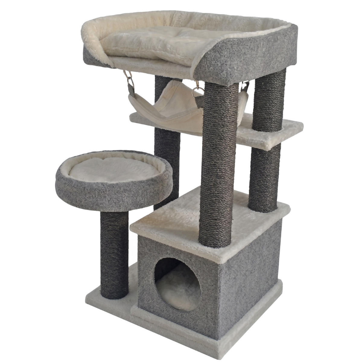 Tommy Çok Katlı Lüks Evli Hamaklı Kedi Tırmalama Platformu Gri 48 x 40 x 90 cm