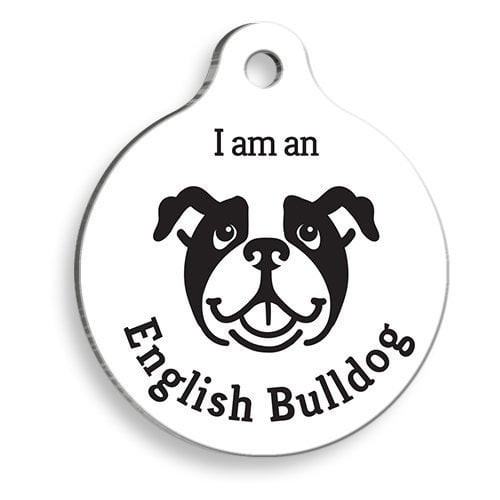 Pet Tag Art Beyaz English Bulldog Yuvarlak Köpek Künyesi