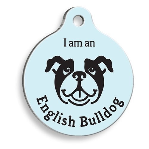 Pet Tag Art Mavi English Bulldog Yuvarlak Köpek Künyesi