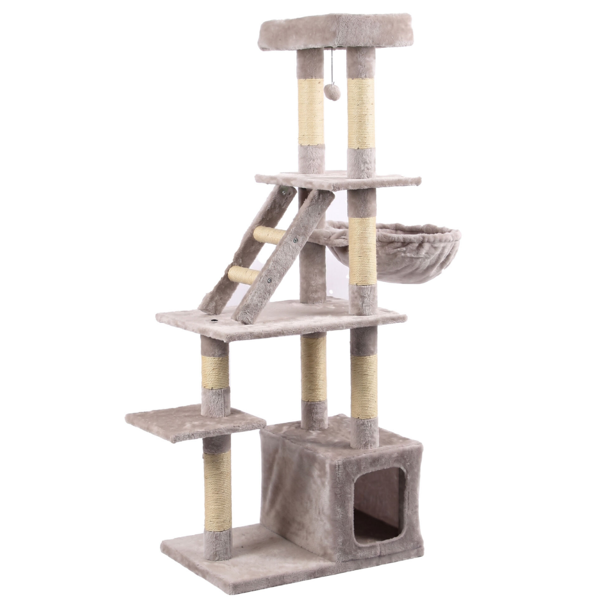 Tommy Çok Katlı Lüks Evli Dinlenme Sepetli Kedi Tırmalama Platformu Gri 60 x 40 x 148 cm