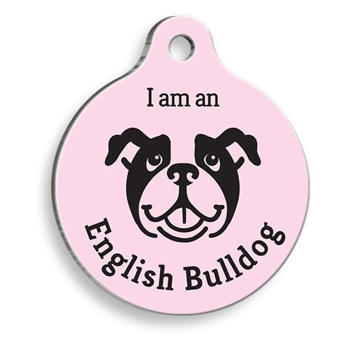 Pet Tag Art Pembe English Bulldog Yuvarlak Köpek Künyesi