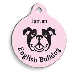 Pet Tag Art Pembe English Bulldog Yuvarlak Köpek Künyesi