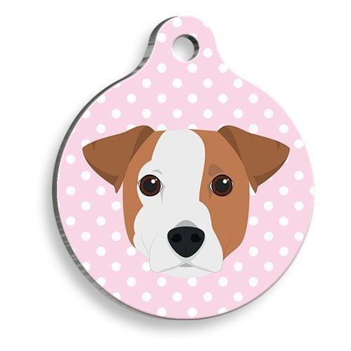 Pet Tag Art Pembe Puantiyeli Jack Russel Yuvarlak Köpek Künyesi