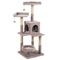 Tommy Çok Katlı Lüks Evli Kedi Tırmalama Platformu Bej 45 x 45 x 121 cm