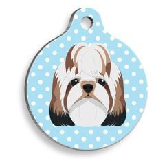 Pet Tag Art Mavi Puantiyeli Shih Tzu Yuvarlak Köpek Künyesi