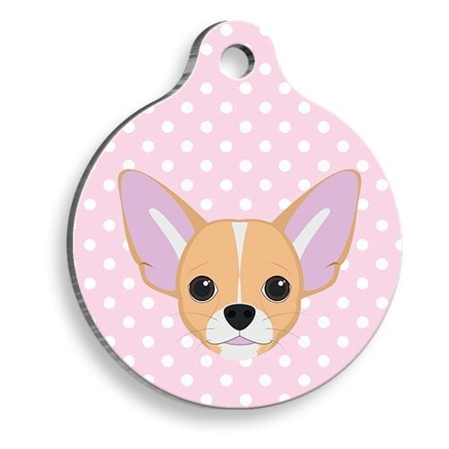 Pet Tag Art Chihuahua Pembe Puantiyeli Yuvarlak Köpek Künyesi