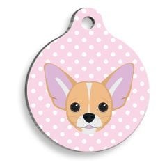 Pet Tag Art Chihuahua Pembe Puantiyeli Yuvarlak Köpek Künyesi