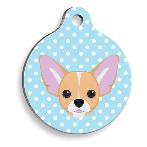 Pet Tag Art Chihuahua Mavi Puantiyeli Yuvarlak Köpek Künyesi