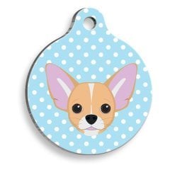 Pet Tag Art Chihuahua Mavi Puantiyeli Yuvarlak Köpek Künyesi