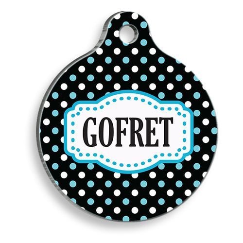 Pet Tag Art Mavi Beyaz Puantiyeli Yuvarlak Kedi ve Köpek Künyesi