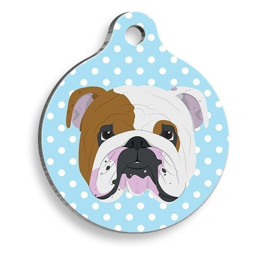 Pet Tag Art Puantiyeli English Bulldog Yuvarlak Köpek Künyesi