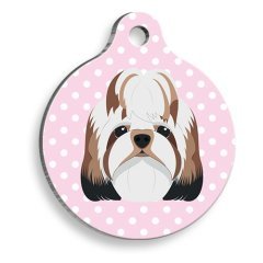 Pet Tag Art Pembe Puantiyeli Shih Tzu Yuvarlak Köpek Künyesi