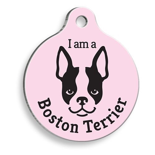 Pet Tag Art Pembe Boston Terrier Yuvarlak Köpek Künyesi