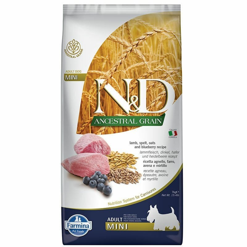 ND Düşük Tahıl Kuzu Etli Yaban Mersinli Mini Adult 7 Kg Köpek Maması