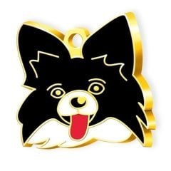 Dalis Altın Renkli Siyah Beyaz Papillon Köpek Künyesi