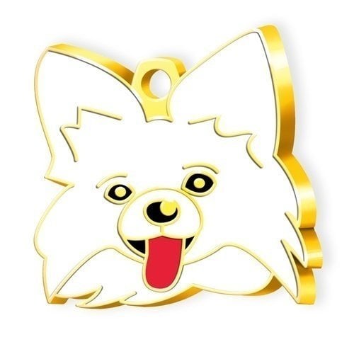 Dalis Altın Renkli  Papillon Köpek Künyesi - Beyaz