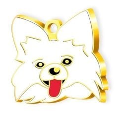 Dalis Altın Renkli  Papillon Köpek Künyesi - Beyaz