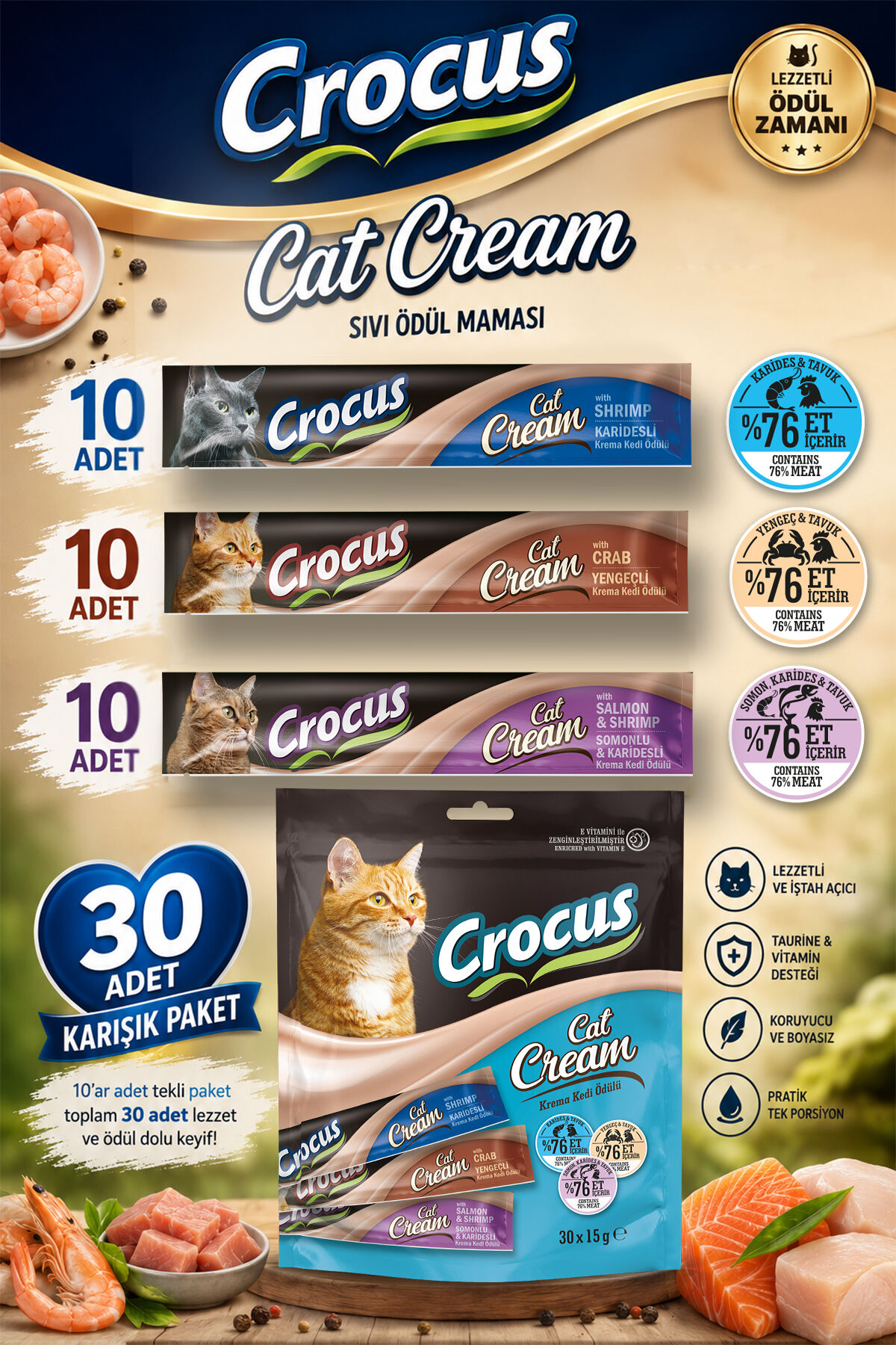 Crocus Çoklu Somon Karides Yengeç Kedi Ödülü 30 adet x 15 gr