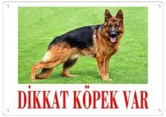 Dikkat Köpek Var Uyari Levhasi (Renkli Alman Kurdu)