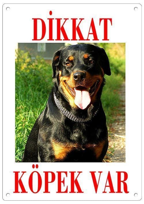 Dikkat Köpek Var Uyari Levhasi (Renkli Rottweiler)