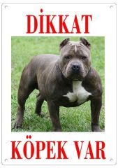 Dikkat Köpek Var Uyari Levhasi (Renkli Pitbull)