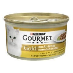 Purina Gourmet Gold Parça Etli Tavuklu Ciğerli Konserve Kedi Maması 85gr