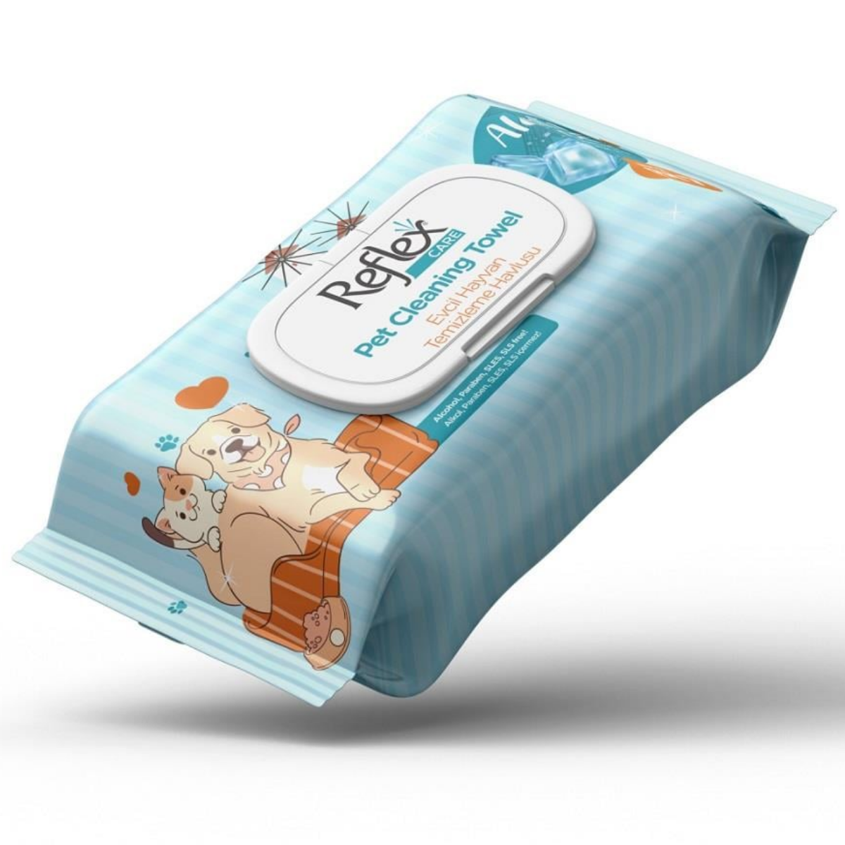 Reflex Care Alaçatı Ice Kokulu Kedi ve Köpekler için Temizleme Mendili 50 Lİ