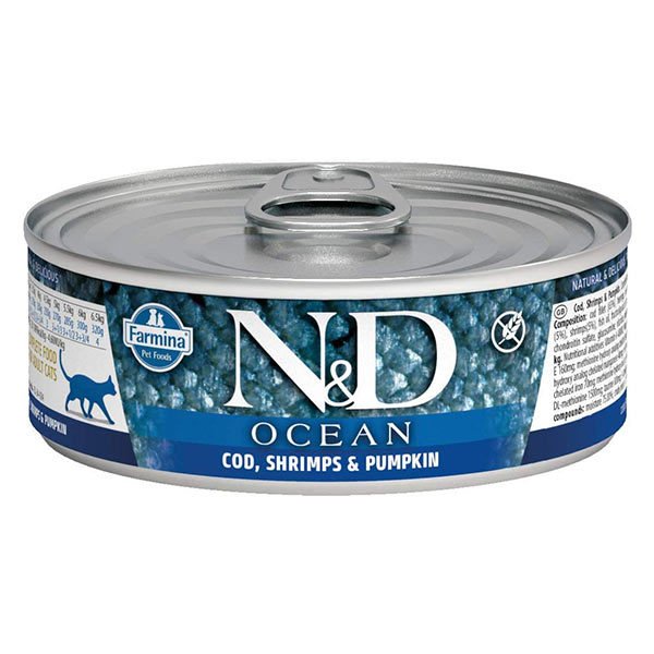 N-D Ocean Morina Balıklı Karidesli Balkabaklı Yetişkin Kedi Konservesi 80 Gr