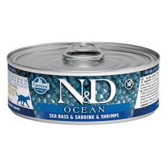 N-D Ocean Levrek Sardalyalı Karidesli Yetişkin Kedi Konservesi 80 Gr