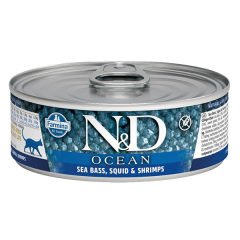 N-D Ocean Levrek Mürekkep Balıklı Karidesli Yetişkin Kedi Konservesi 80 Gr