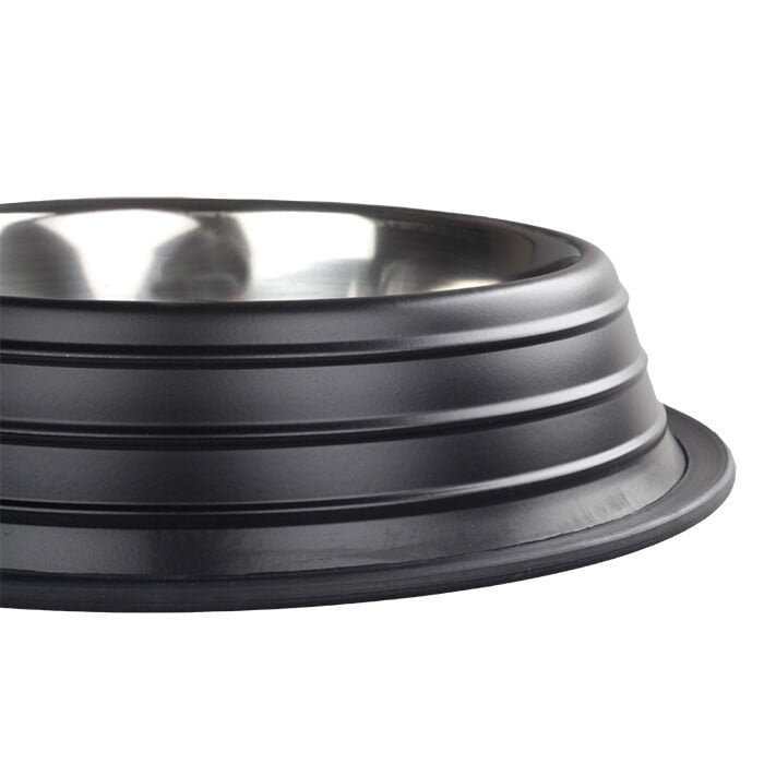 Oripet Kabartma Çizgili Siyah Çelik Mama Kabı 16 Oz-15.5cm