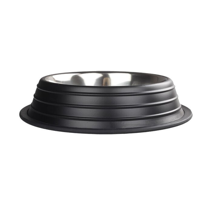 Oripet Kabartma Çizgili Siyah Çelik Mama Kabı 24 Oz - 17cm